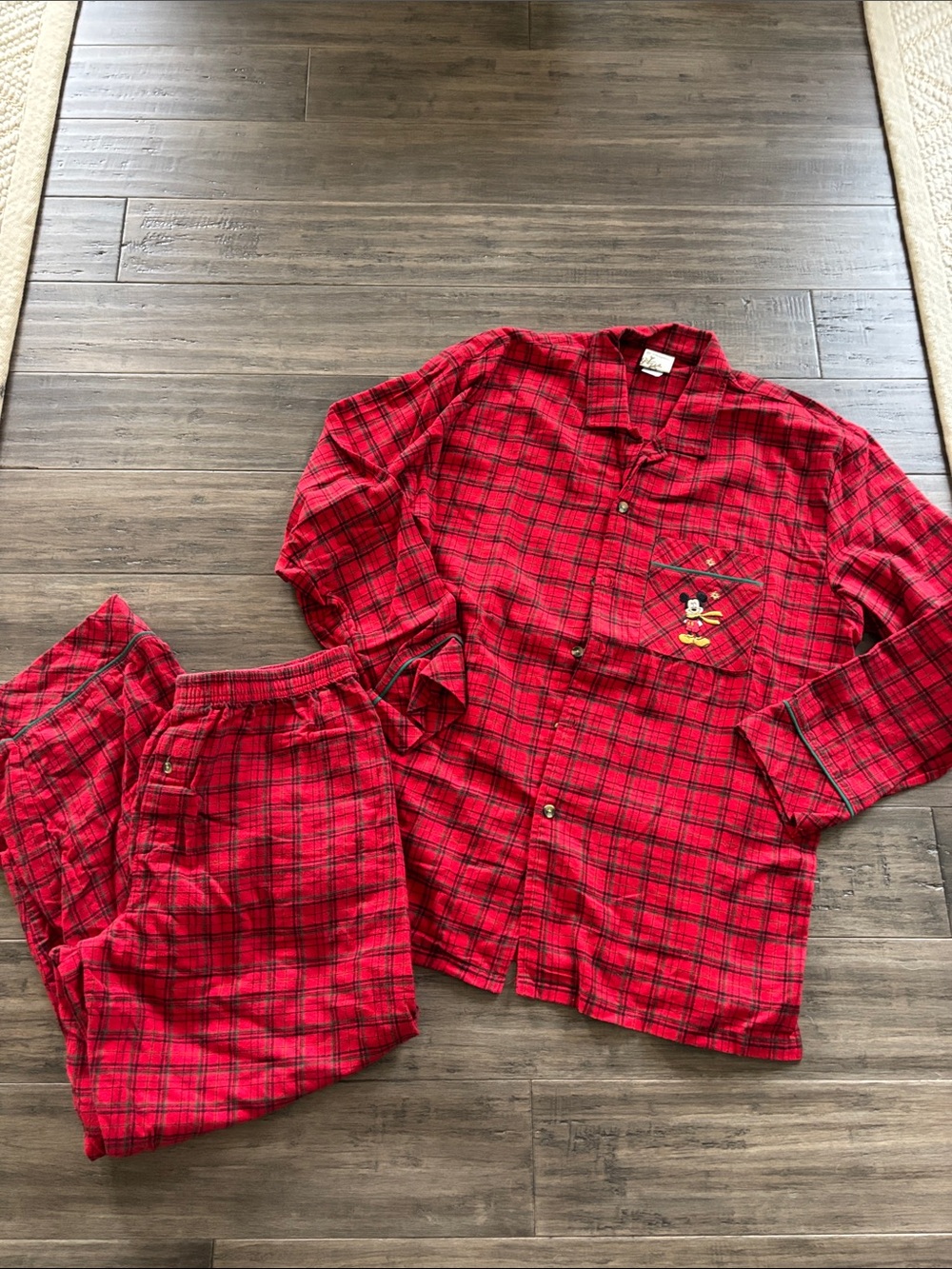 Official Disney Store Red Plaid Men’s Pajama Set with Mickey Embroidery